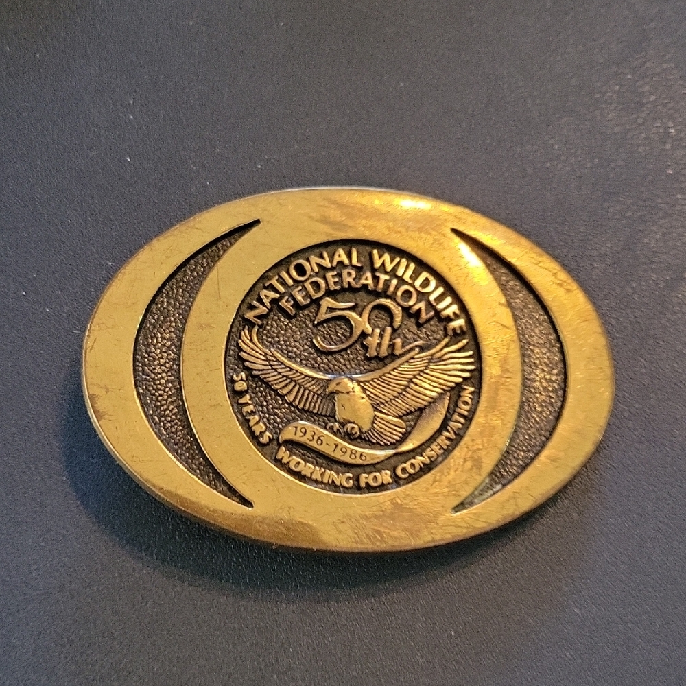 National Wildlife Federation 50th Anniversary Solid Brass Belt Buckle BTS 1983